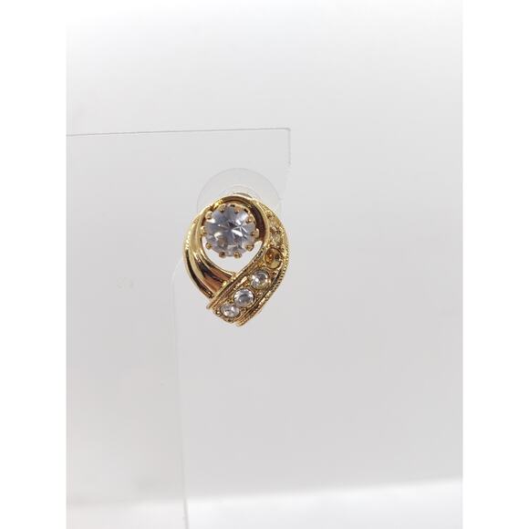 Vintage convertible Rhinestone Earring Jackets Crystal Stud gold toned - Picture 7 of 11